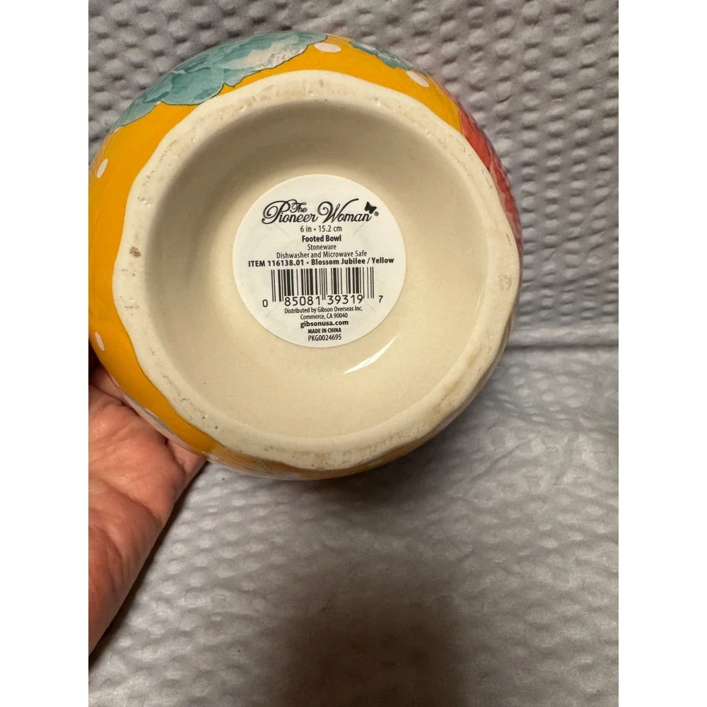 Pioneer Women Stoneware Soup-Cereal Bowl Floral Set Of 2‎ Red Inside 6